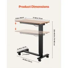 VEVOR Overbed Table, Mobile Bed Side Table with 4 Wheels, Electric Lifting with Upgrade Button, Rolling Laptop Desk with Cup Holder, Height Adjustable Overbed Desk for Home, Office, Study, Wood+Black
