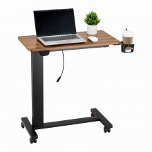 Overbed Table Mobile Bed Side Desk with Electric Lifting & 4 Wheels Wood