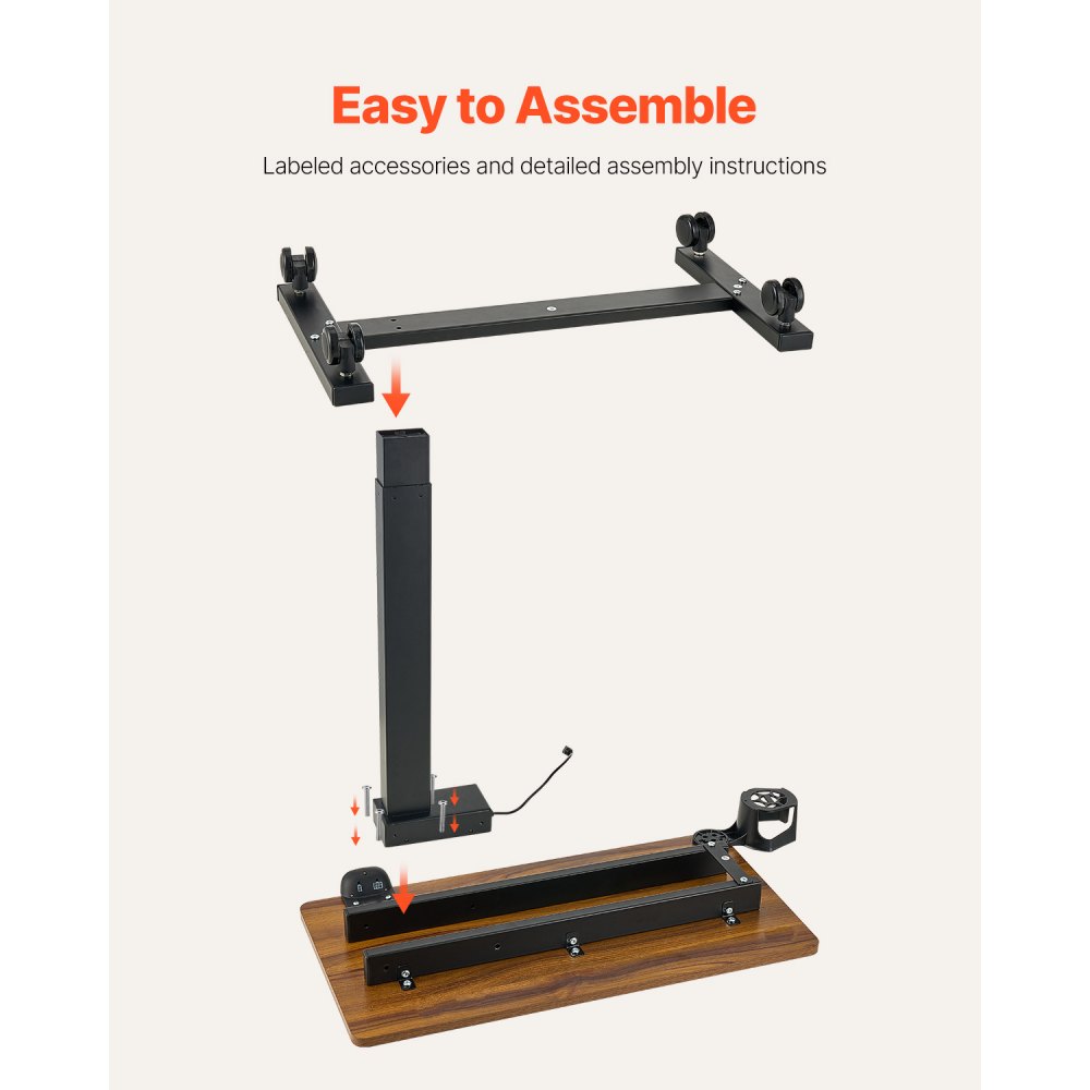 VEVOR Oversengbord, Mobilt Nattbord med 4 Hjul, Elektrisk Løfting med Oppgraderingsknapp, Rullende Laptopbord med Koppholder, Høydejusterbart Oversengbord for Hjem, Kontor, Studie, Tre + Svart
