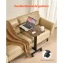 VEVOR Overbed Table, Mobile Bed Side Table with Flip Desktop and 4 Wheels, Height & Angle Adjustable Rolling Laptop Desk with Cup Holder, Portable Over Bed Desk for Home, Office, Study, Wood + Black