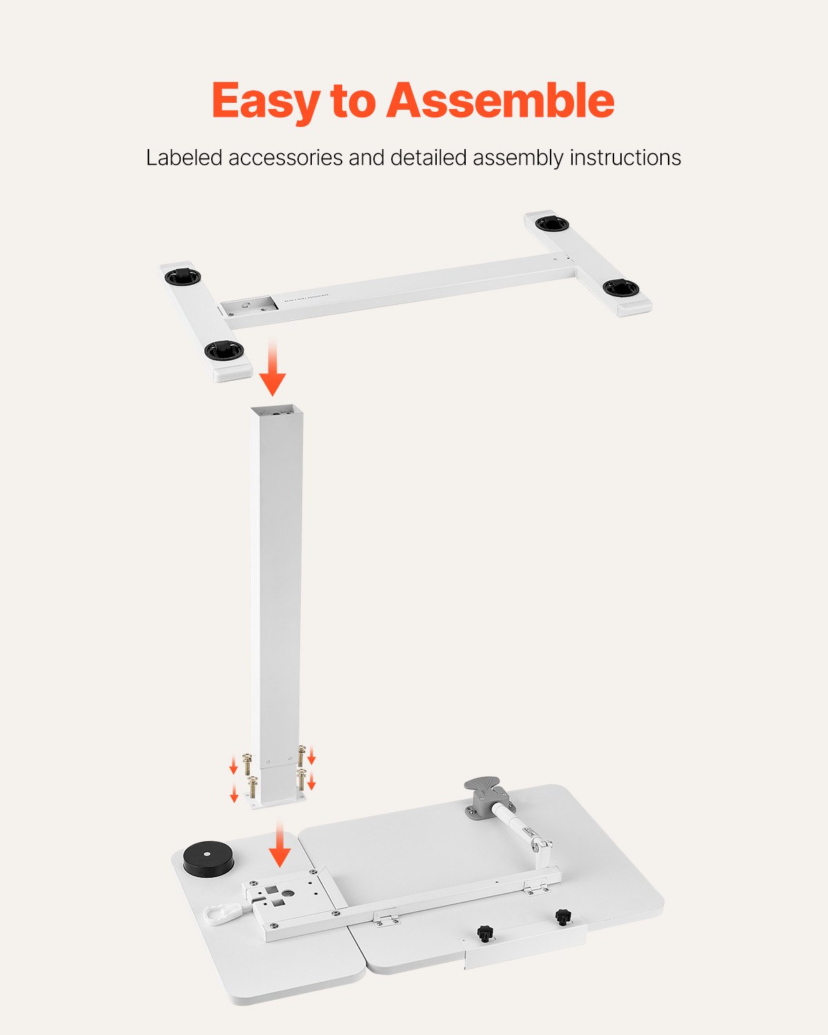 VEVOR Overbed Table, Mobile Bed Side Table with Flip Desktop and 4 Hidden Wheels, Height & Angle Adjustable Rolling Laptop Desk with Cup Holder, Portable Over Bed Desk for Home, Office, Study, White