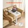 VEVOR Overbed Table, Mobile Bed Side Table with 4 Hidden Wheels, Height Adjustable Rolling Laptop Desk with Cup Holder, Portable Particleboard Over Bed Desk for Home, Office, Study, White