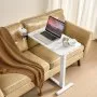 VEVOR Overbed Table, Mobile Bed Side Table with 4 Hidden Wheels, Height Adjustable Rolling Laptop Desk with Cup Holder, Portable Particleboard Over Bed Desk for Home, Office, Study, White