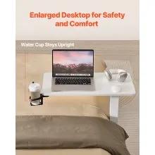 VEVOR Overbed Table Mobile Bed Side Desk with 4 Hidden Wheels Cup Holder White