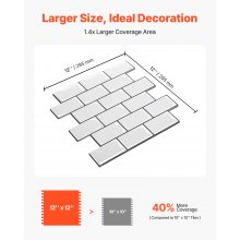 10Pcs Peel and Stick Backsplash 12x12x0.78 in Self-Adhesive Wall Tiles Tile-Look