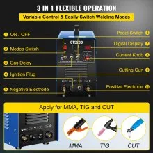CT520D Plasma Cutter/TIG/Stick 3-in-1 Combo Welder 50A/200A 110/220V