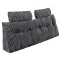 VEVOR Headboard Pillow, Queen Size Wedge Headboard Pillow with 2 Side Pockets and 2 Headrests, Bed Wedge Pillow with Washable Flannel Cloth, for Reading, Gaming, Resting, Working in Bed, Grey