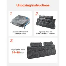 VEVOR Headboard Pillow, Queen Size Wedge Headboard Pillow with 2 Side Pockets and 2 Headrests, Bed Wedge Pillow with Washable Flannel Cloth, for Reading, Gaming, Resting, Working in Bed, Grey
