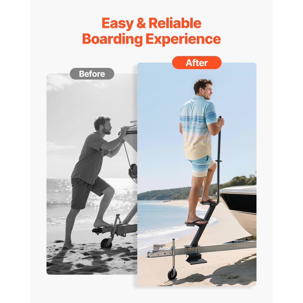 VEVOR Boat Trailer Steps, 3-Step, Heavy-Duty Boat Trailer Steps with Handle, Non-Slip Surface, 3 Mounting Angle Options, Steel Ladder for 76.2 x 76.2/76.2 x 127/101.6 x 101.6 mm Frame, Bottom Mounting