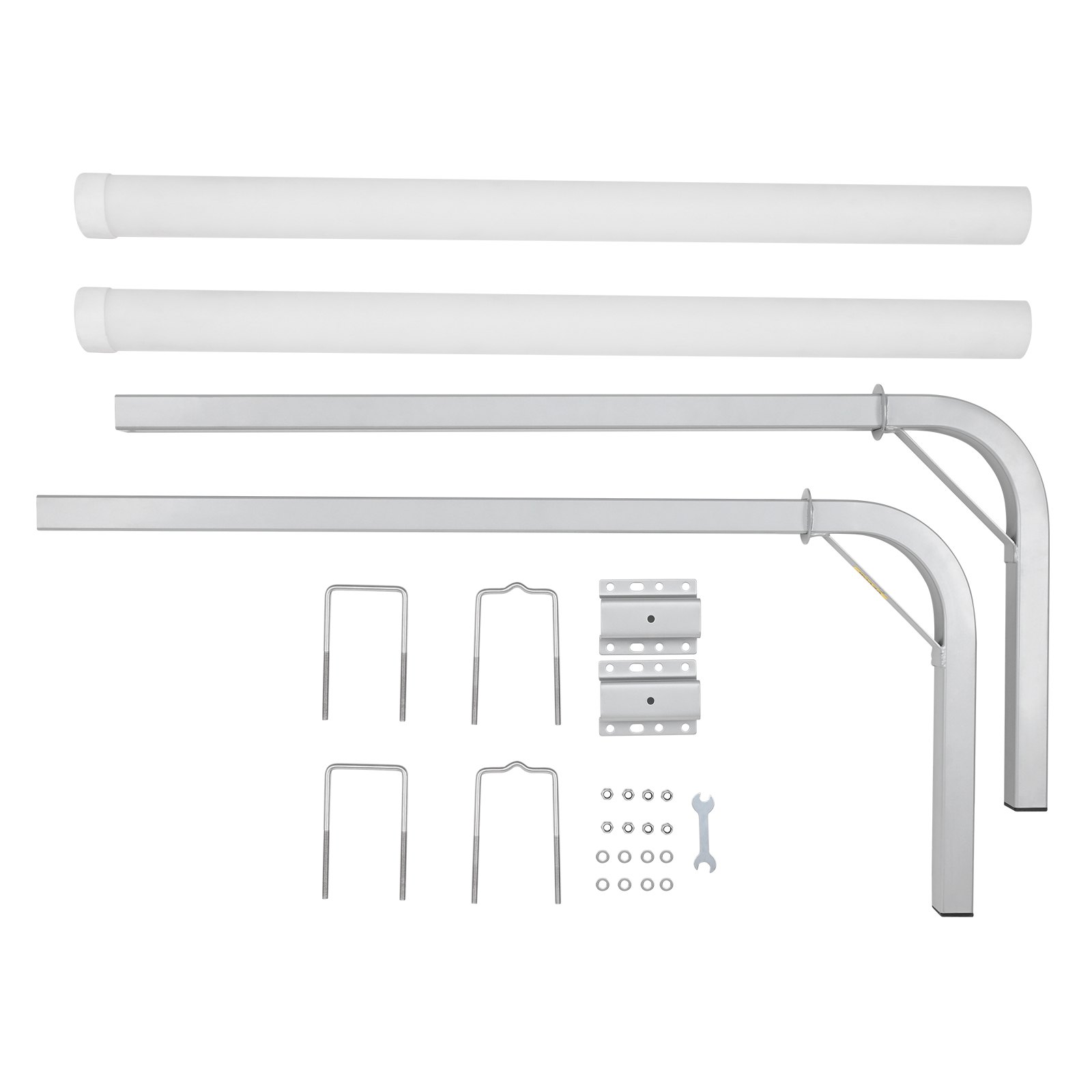 VEVOR marine trailer guide set with rails, brackets, u-bolts, and assembly tool.