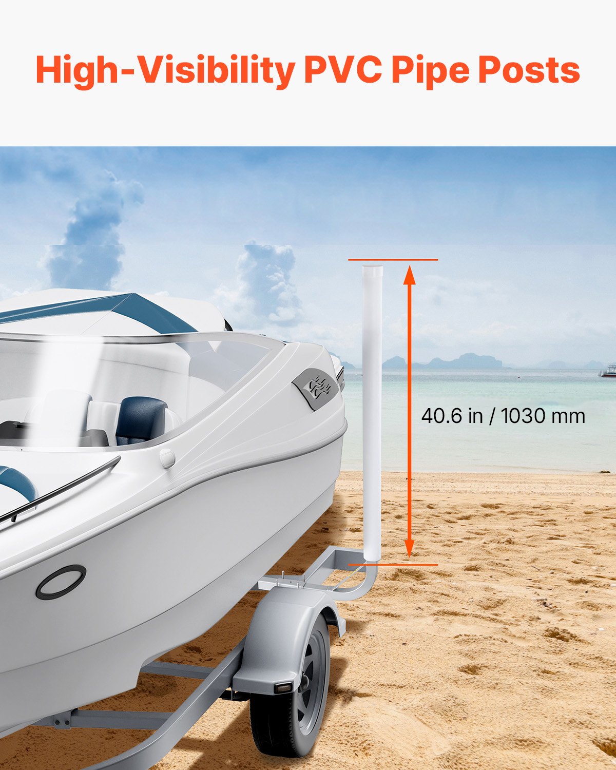 VEVOR Boat Trailer Guide, 48″ Adjustable Design Trailer Guide Poles, 2PCS High-Hardness Steel Trailer Guide-Ons, Trailer Guides with PVC Pipes, for Ski Boat, Fishing Boat or Sailboat Trailer