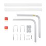 VEVOR marine trailer guide set with pvc pipes, brackets, u-bolts, red caps, and installation tools.