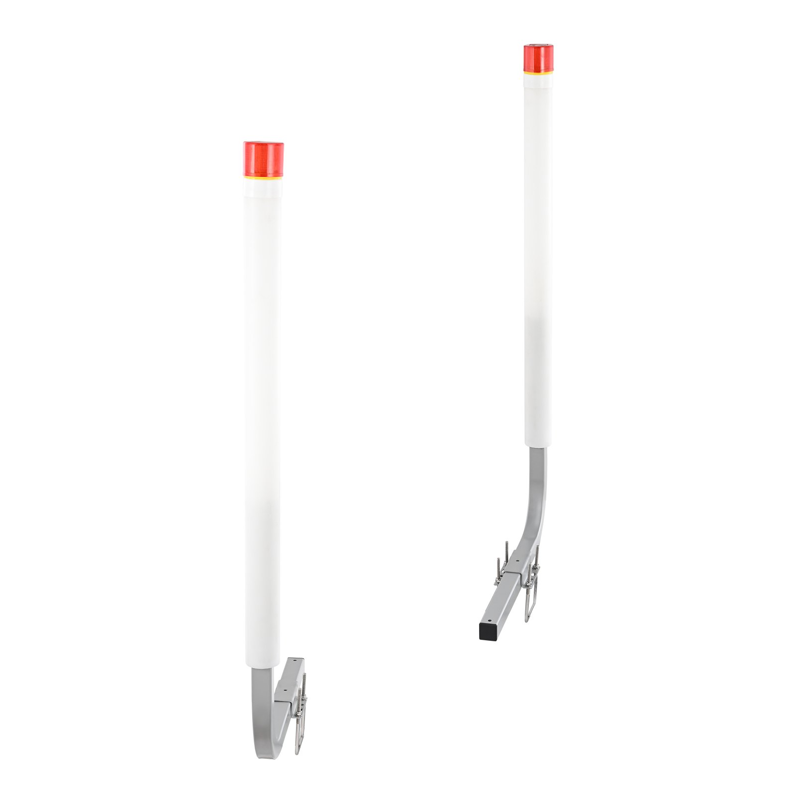 VEVOR marine trailer guide set with white pvc pipes and red caps on metal mounting brackets.