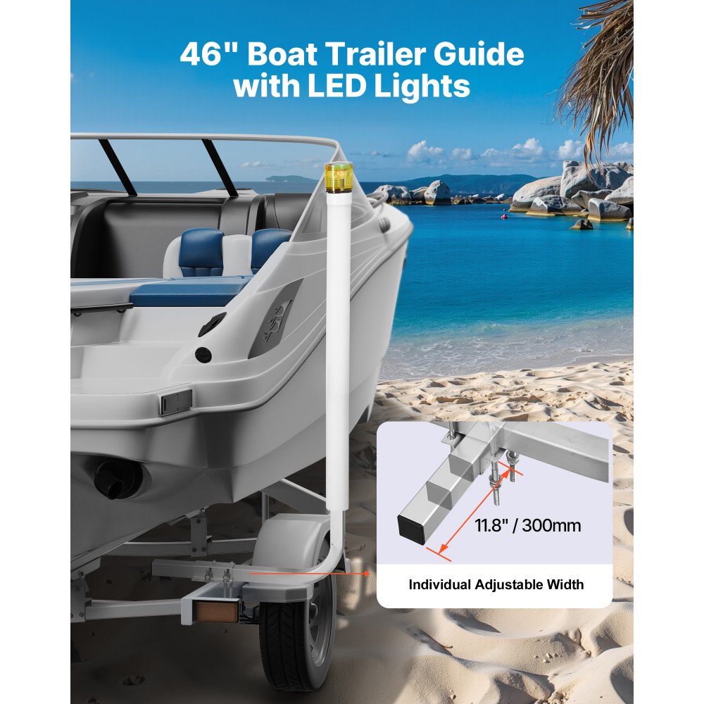 VEVOR Boat Trailer Guide, 46 in with LED Light Trailer Guide Poles, 2PCS High-Hardness Steel Guide-Ons, Wide Adjustable Trailers Guides with PVC Pipes, for Ski Boat, Fishing Boat or Sailboat Trailers