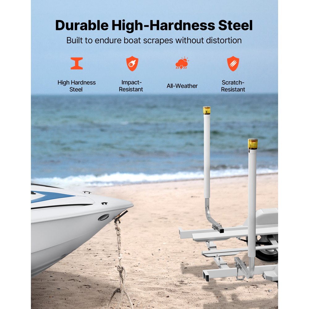 VEVOR Boat Trailer Guide, 46 in with LED Light Trailer Guide Poles, 2PCS High-Hardness Steel Guide-Ons, Wide Adjustable Trailers Guides with PVC Pipes, for Ski Boat, Fishing Boat or Sailboat Trailers