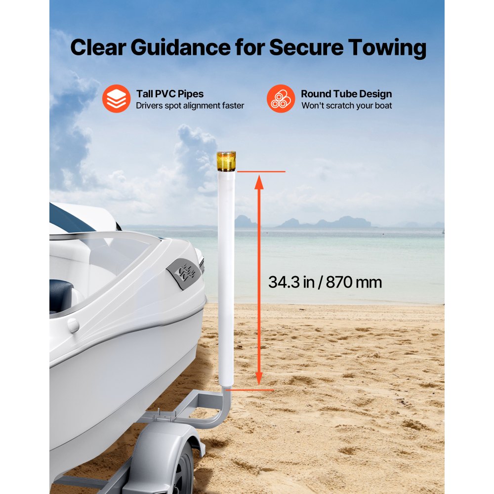 VEVOR Boat Trailer Guide, 46 in with LED Light Trailer Guide Poles, 2PCS High-Hardness Steel Guide-Ons, Wide Adjustable Trailers Guides with PVC Pipes, for Ski Boat, Fishing Boat or Sailboat Trailers