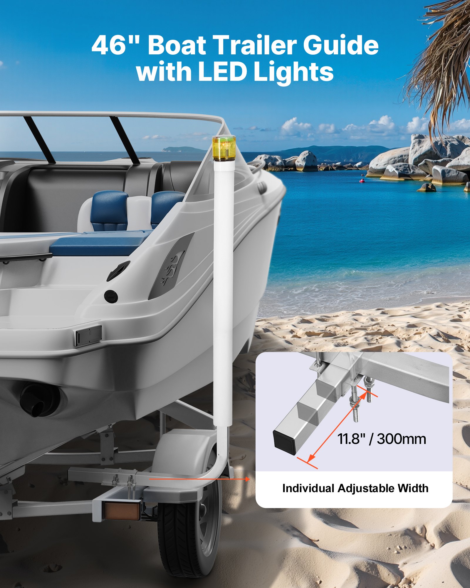 VEVOR Boat Trailer Guide, 46 in with LED Light Trailer Guide Poles, 2PCS High-Hardness Steel Guide-Ons, Wide Adjustable Trailers Guides with PVC Pipes, for Ski Boat, Fishing Boat or Sailboat Trailers