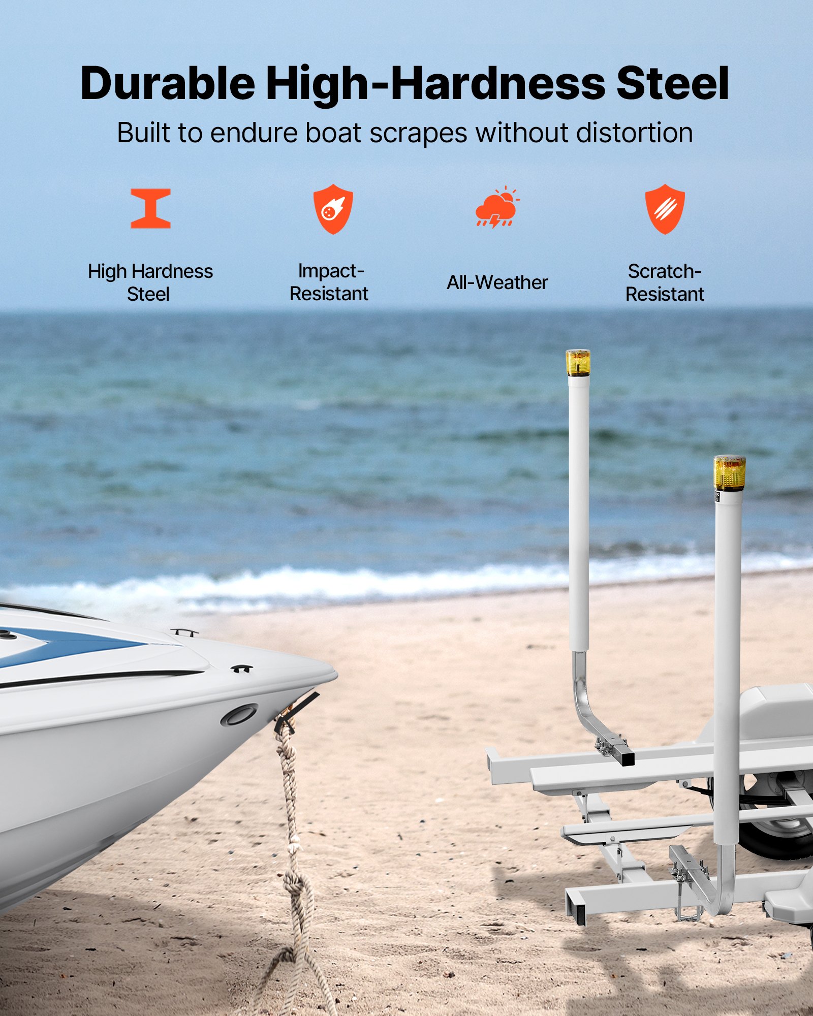 VEVOR Boat Trailer Guide, 46 in with LED Light Trailer Guide Poles, 2PCS High-Hardness Steel Guide-Ons, Wide Adjustable Trailers Guides with PVC Pipes, for Ski Boat, Fishing Boat or Sailboat Trailers
