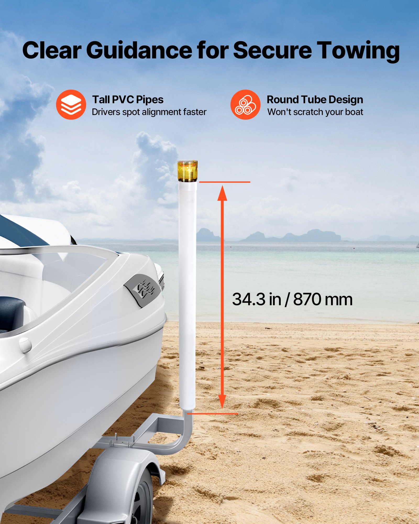 VEVOR Boat Trailer Guide, 46 in with LED Light Trailer Guide Poles, 2PCS High-Hardness Steel Guide-Ons, Wide Adjustable Trailers Guides with PVC Pipes, for Ski Boat, Fishing Boat or Sailboat Trailers