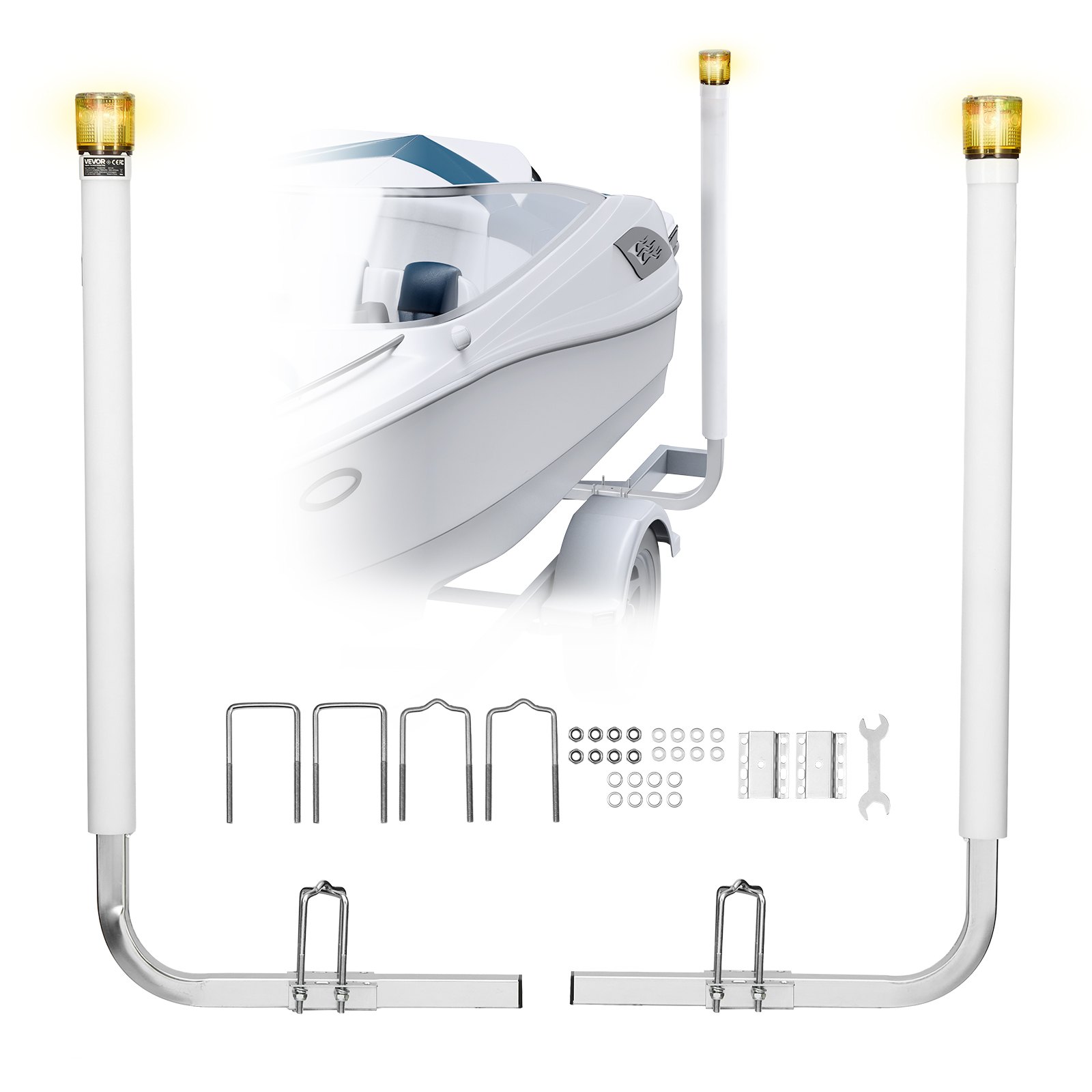 VEVOR Boat Trailer Guide, 46 in with LED Light Trailer Guide Poles, 2PCS High-Hardness Steel Guide-Ons, Wide Adjustable Trailers Guides with PVC Pipes, for Ski Boat, Fishing Boat or Sailboat Trailers