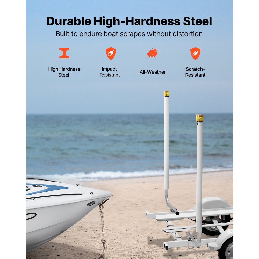 VEVOR Boat Trailer Guide, 65.7 in with LED Light Trailer Guide Poles, 2PCS High-Hardness Steel Guide-Ons, Wide Adjustable Trailers Guides with PVC Pipes, for Ski Boat, Fishing Boat, Sailboat Trailers