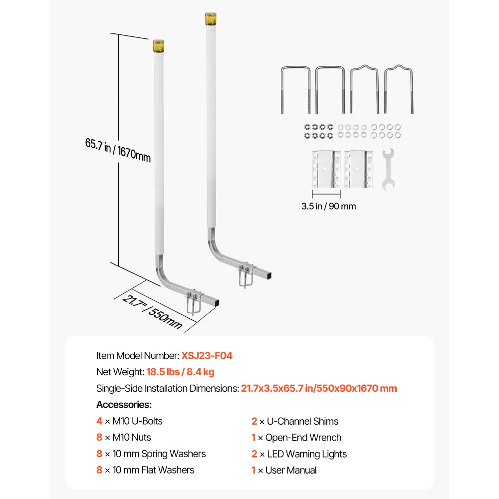 VEVOR Boat Trailer Guide, 65.7 in with LED Light Trailer Guide Poles, 2PCS High-Hardness Steel Guide-Ons, Wide Adjustable Trailers Guides with PVC Pipes, for Ski Boat, Fishing Boat, Sailboat Trailers