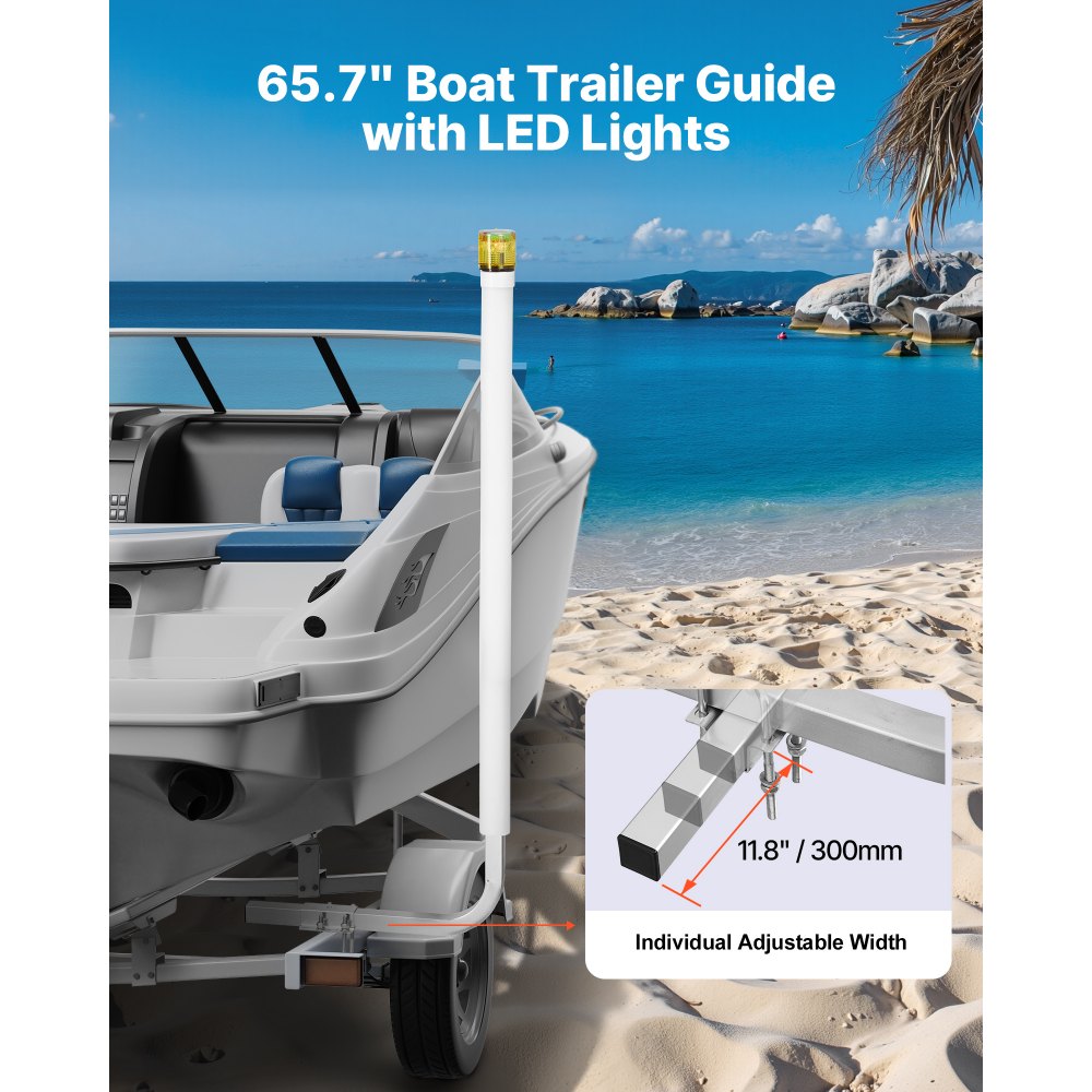 VEVOR Boat Trailer Guide, 1670mm with LED Light Trailer Guide Poles, 2PCS High-Hardness Steel Guide-Ons, Wide Adjustable Trailers Guides with PVC Pipes, for Ski Boat, Fishing Boat, Sailboat Trailers