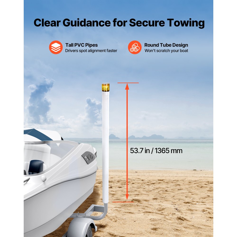 VEVOR Boat Trailer Guide, 1670mm with LED Light Trailer Guide Poles, 2PCS High-Hardness Steel Guide-Ons, Wide Adjustable Trailers Guides with PVC Pipes, for Ski Boat, Fishing Boat, Sailboat Trailers