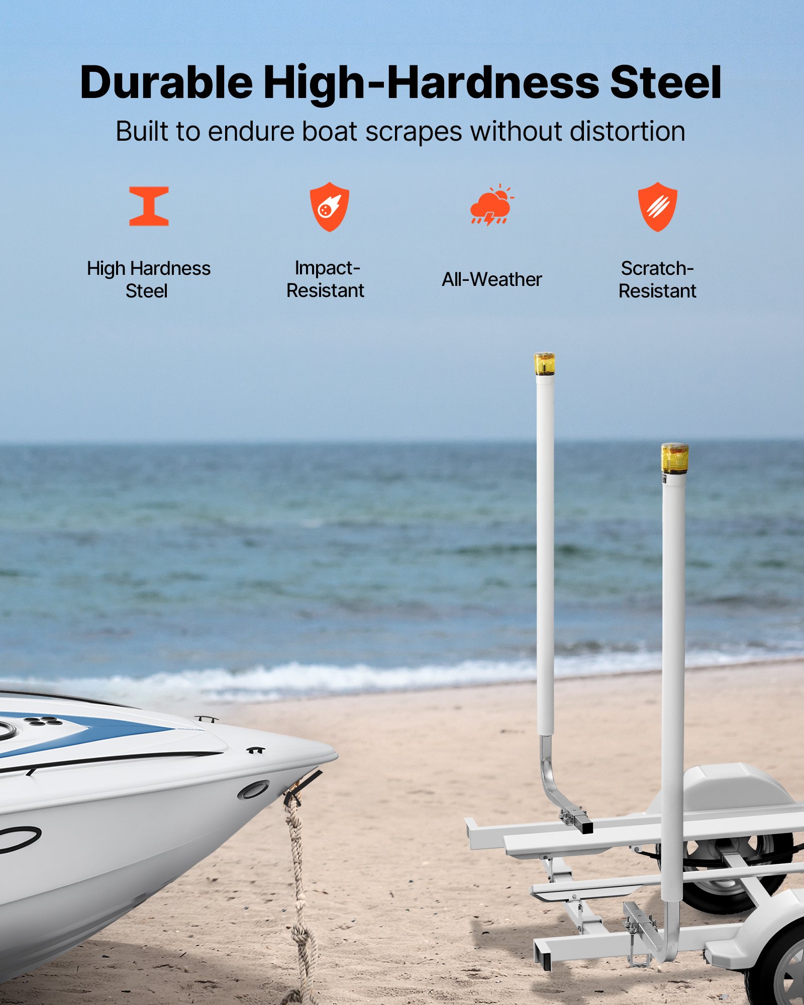 VEVOR Boat Trailer Guide, 65.7 in with LED Light Trailer Guide Poles, 2PCS High-Hardness Steel Guide-Ons, Wide Adjustable Trailers Guides with PVC Pipes, for Ski Boat, Fishing Boat, Sailboat Trailers
