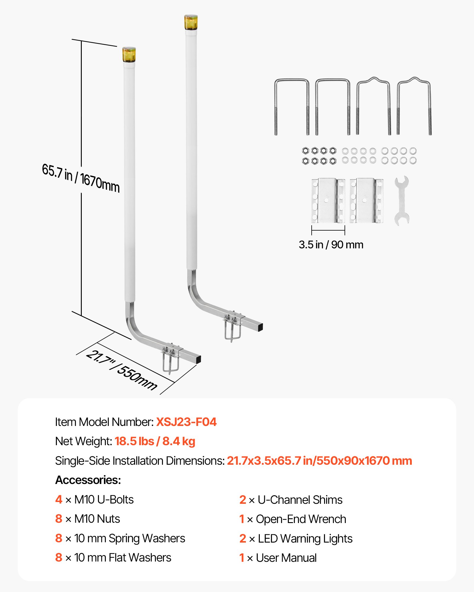 VEVOR Boat Trailer Guide, 65.7 in with LED Light Trailer Guide Poles, 2PCS High-Hardness Steel Guide-Ons, Wide Adjustable Trailers Guides with PVC Pipes, for Ski Boat, Fishing Boat, Sailboat Trailers