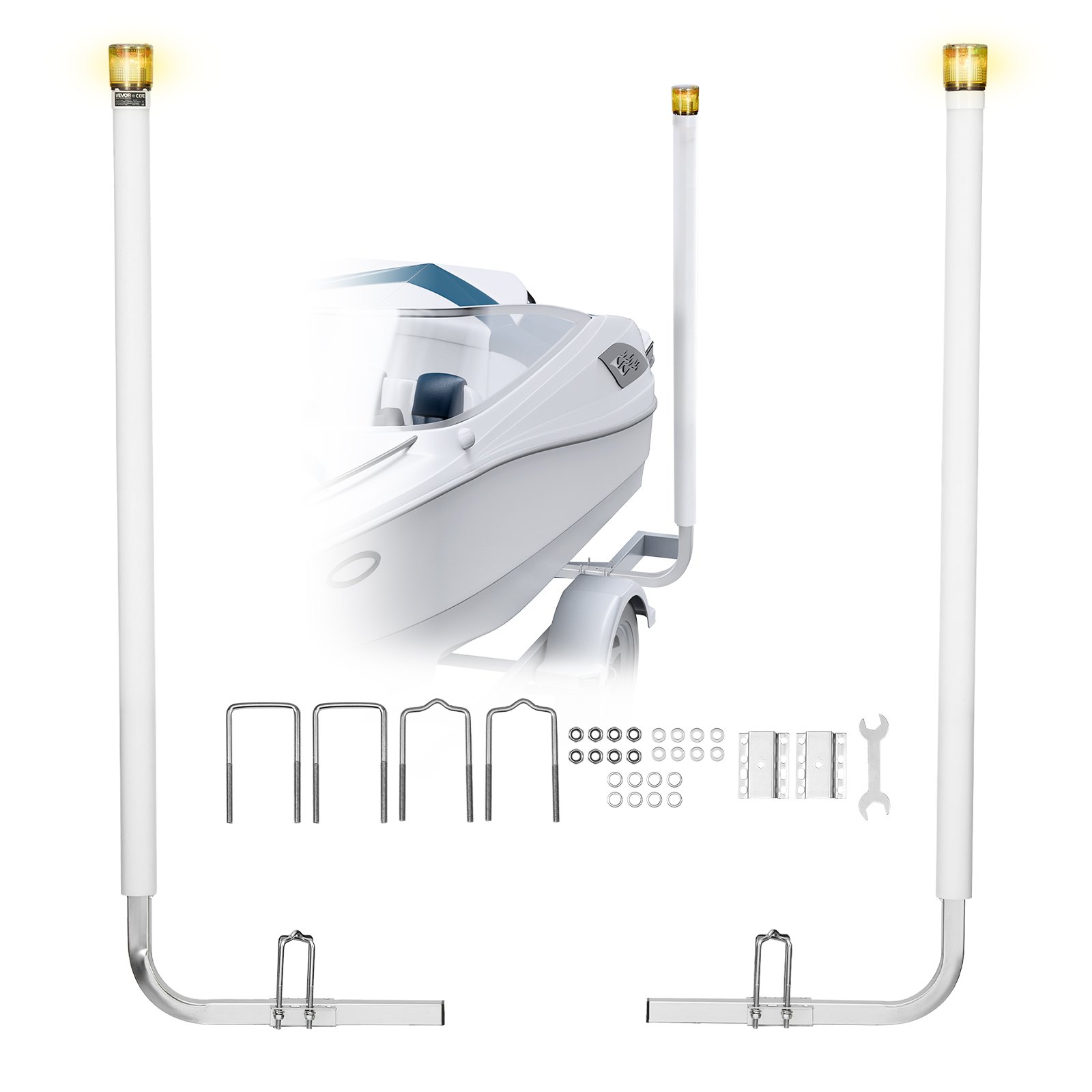 VEVOR Boat Trailer Guide, 65.7 in with LED Light Trailer Guide Poles, 2PCS High-Hardness Steel Guide-Ons, Wide Adjustable Trailers Guides with PVC Pipes, for Ski Boat, Fishing Boat, Sailboat Trailers
