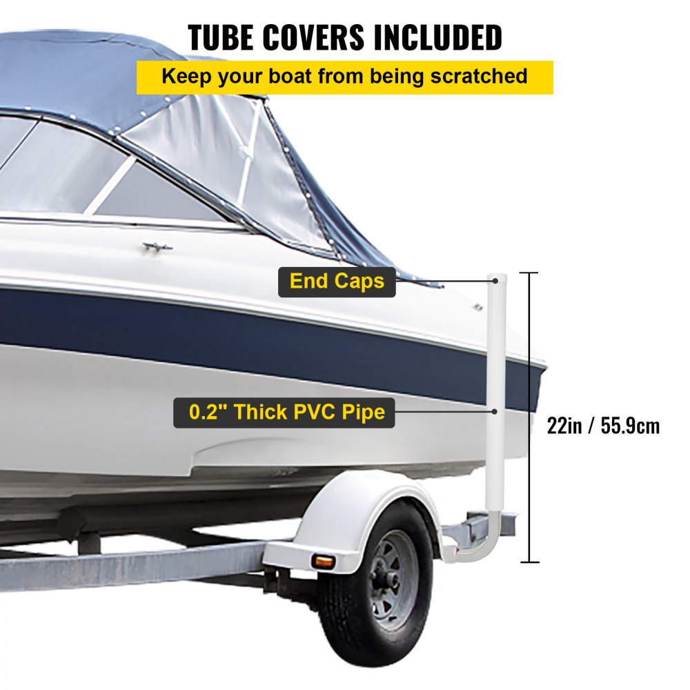 VEVOR Boat Trailer Guide-on, 22\", 2PCS Steel Trailer Post Guide ons, with White PVC Tube Covers, Complete Mounting Accessories Included, for Ski Boat, Fishing Boat or Sailboat Trailer