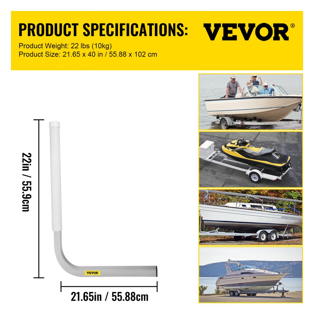VEVOR Boat Trailer Guide-on, 22\", 2PCS Steel Trailer Post Guide ons, with White PVC Tube Covers, Complete Mounting Accessories Included, for Ski Boat, Fishing Boat or Sailboat Trailer