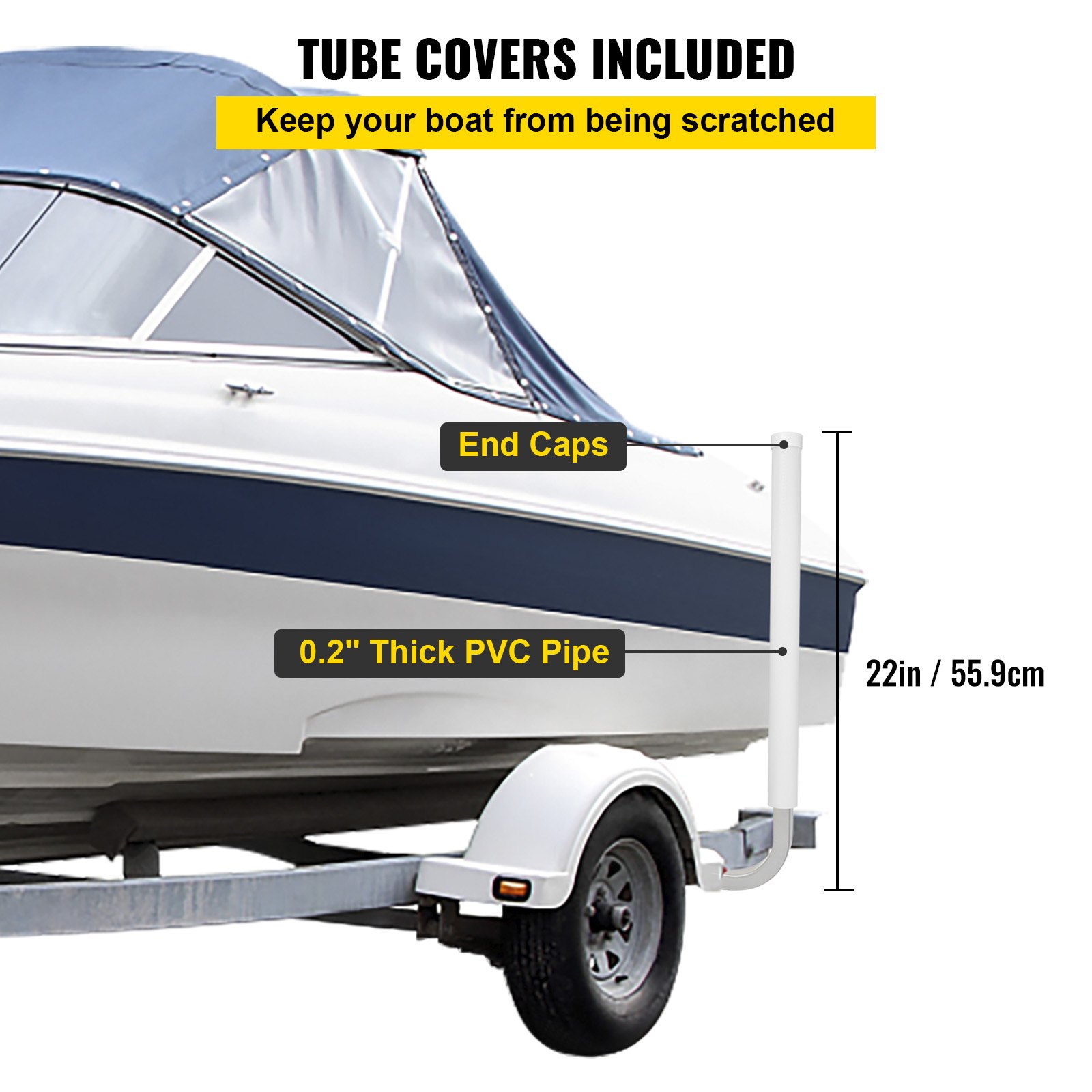 VEVOR Boat Trailer Guide-on, 22\", 2PCS Steel Trailer Post Guide ons, with White PVC Tube Covers, Complete Mounting Accessories Included, for Ski Boat, Fishing Boat or Sailboat Trailer