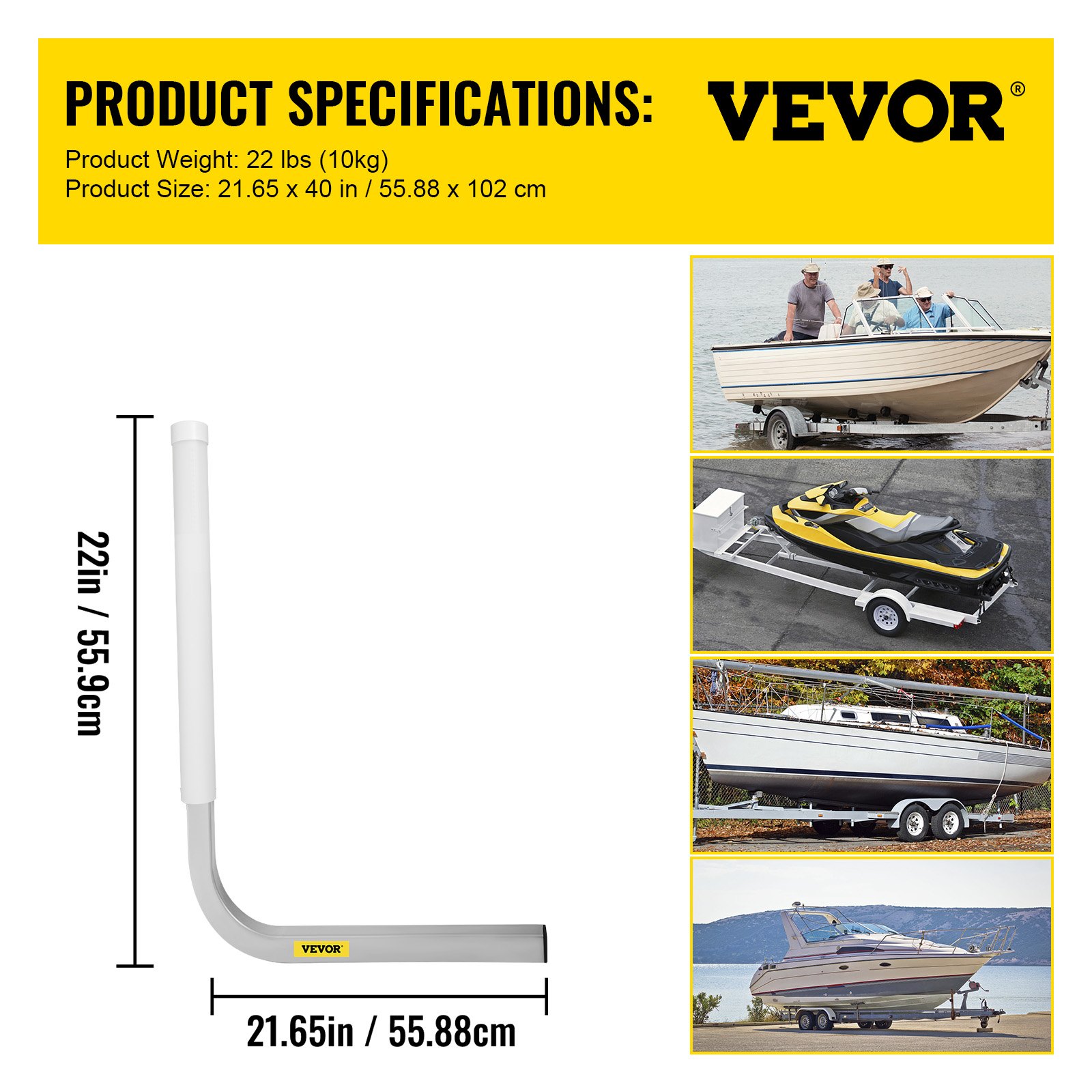 VEVOR Boat Trailer Guide-on, 22\", 2PCS Steel Trailer Post Guide ons, with White PVC Tube Covers, Complete Mounting Accessories Included, for Ski Boat, Fishing Boat or Sailboat Trailer