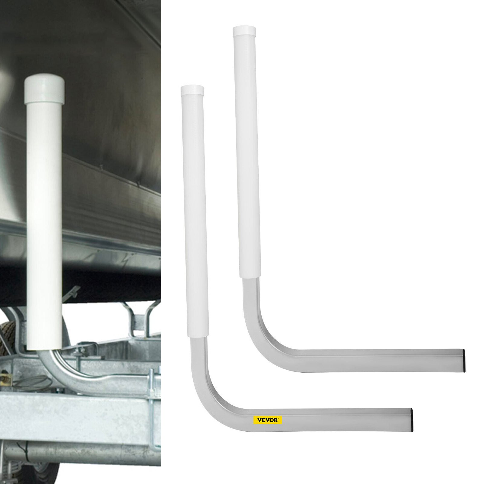 VEVOR Boat Trailer Guide-on, 22\", 2PCS Steel Trailer Post Guide ons, with White PVC Tube Covers, Complete Mounting Accessories Included, for Ski Boat, Fishing Boat or Sailboat Trailer