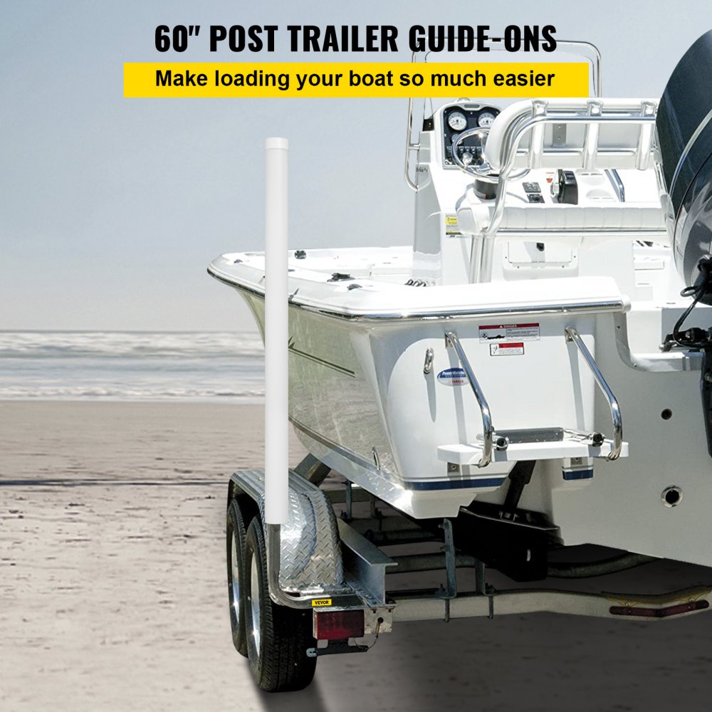 VEVOR Boat Trailer Guide-on, 60 inch, One Pair Steel Trailer Post Guide Ons, with White PVC Tube Covers, Complete Mounting Accessories Included, for
