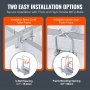 two installation options for VEVOR marine trailer assistant with dimensions and u-bolt spacing details.