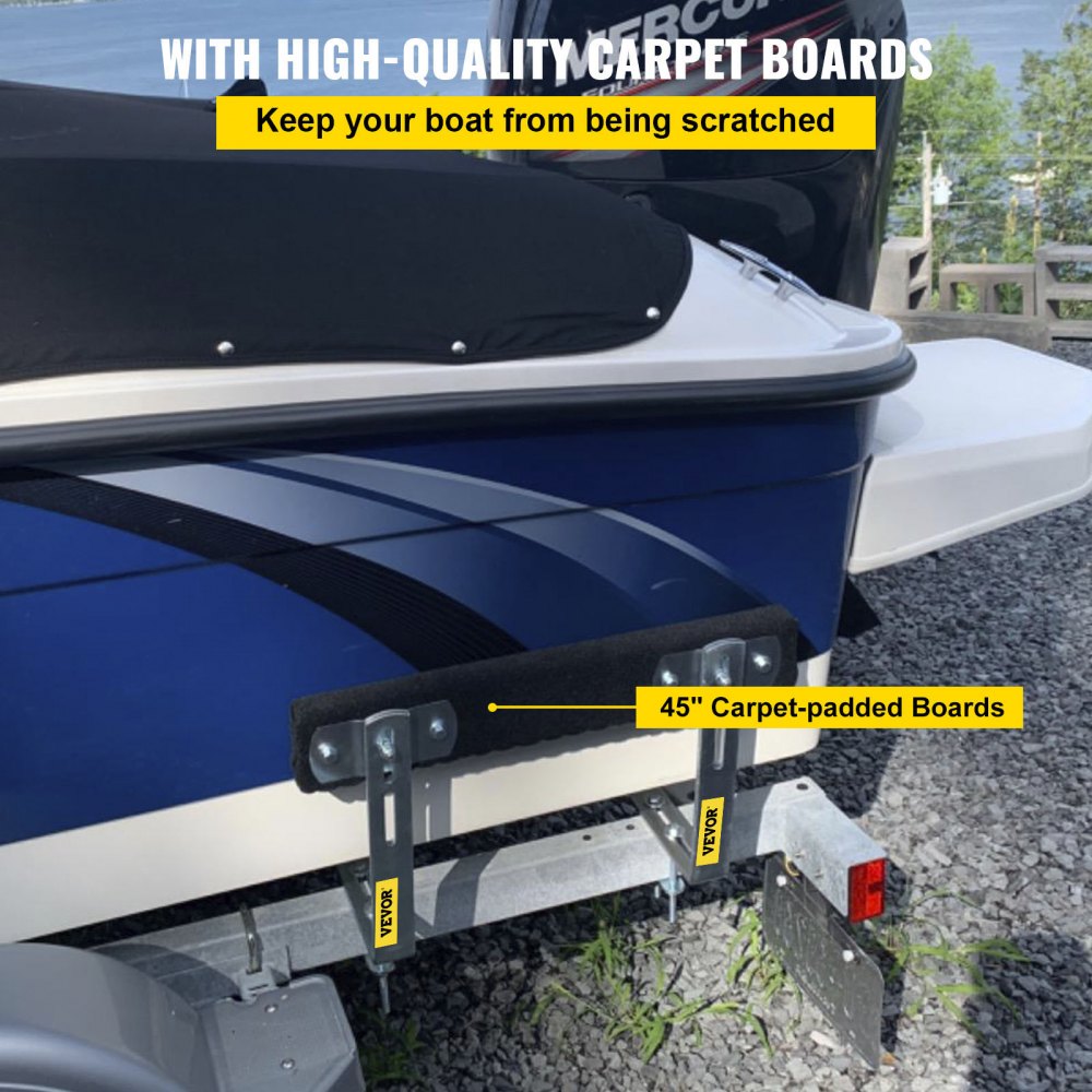 VEVOR Boat Trailer Guide-ons, 48", 2 PCS Rustproof Steel Trailer Guide ons, Trailer Guides with Carpet-Padded Boards, Mounting Parts Included, for Ski Boat, Fishing Boat or Sailboat Trailer