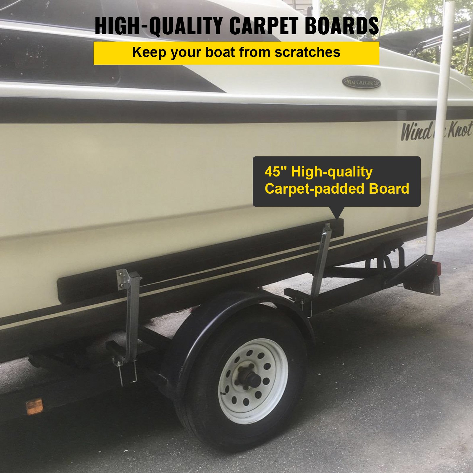 VEVOR Boat Trailer Guide-ons, 2 PCS Rustproof Steel Trailer Guide ons, Trailer Guides with Carpet-Padded Boards, Mounting Parts Included, for Ski Boat, Fishing Boat or Sailboat Trailer