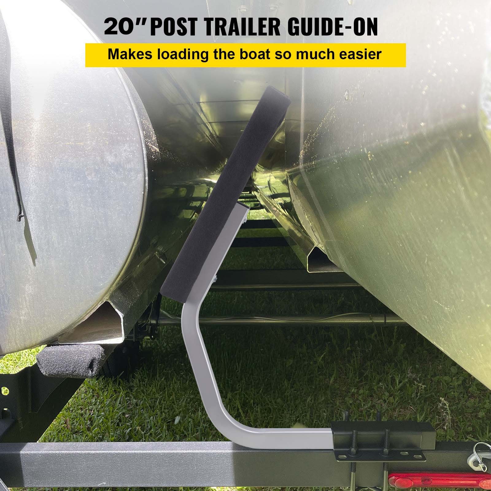 VEVOR boat trailer guide with 24&quot; post makes loading the boat easier, shown with boat hull and guide-on.