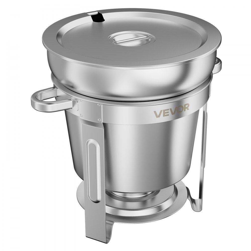 VEVOR 1 Pack Soup Chafer, Chafing Dish for Buffet Set,10.4L Stainless Steel, Catering Marmite for Banquet Party Wedding, Round Buffet Server and Soup Warmer, with Pot, Ladle, and Fuel Holder