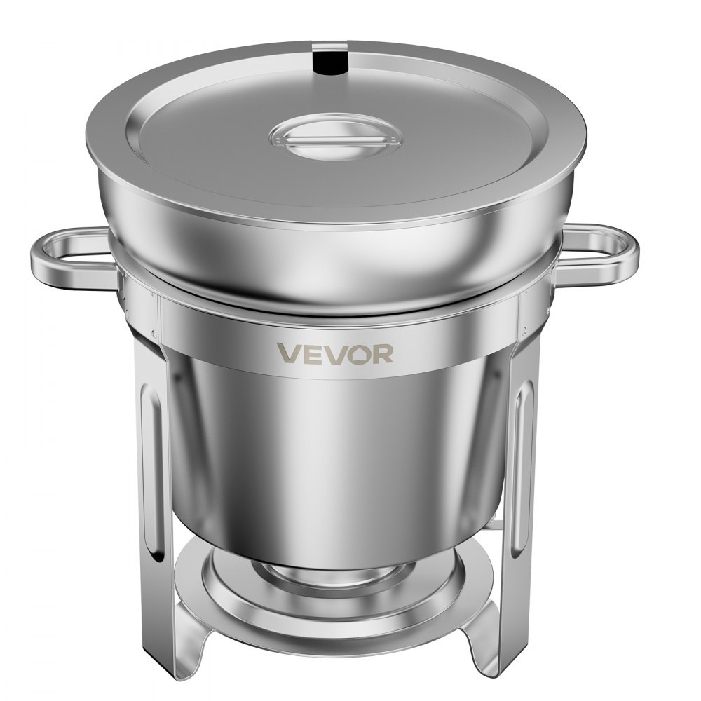VEVOR 1 Pack Soup Chafer, Chafing Dish for Buffet Set,10.4L Stainless Steel, Catering Marmite for Banquet Party Wedding, Round Buffet Server and Soup Warmer, with Pot, Ladle, and Fuel Holder