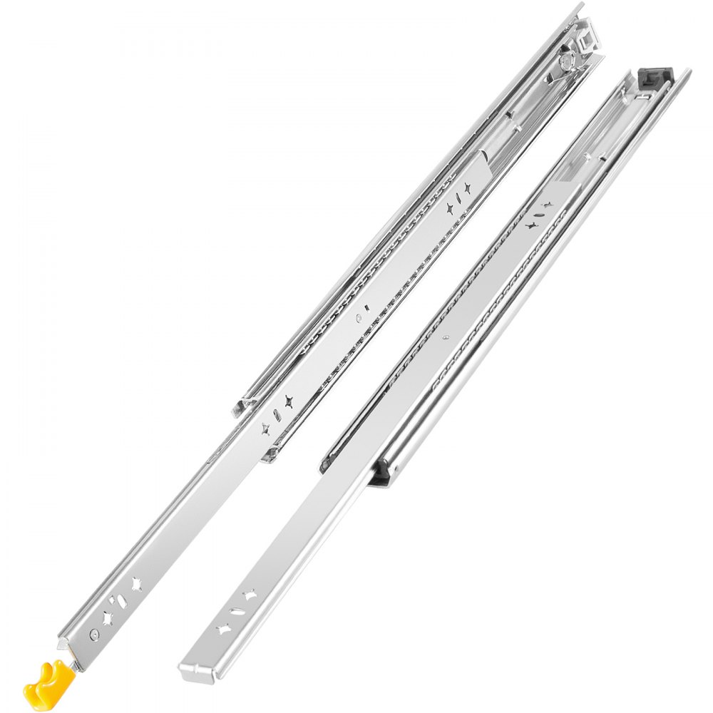 VEVOR heavy duty drawer slides in silver with a yellow safety lock.