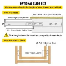 VEVOR Heavy Duty Drawer Slides 2PCS Drawer Slides 24" Locking Drawer Slides 250LBS Capacity Heavy Duty Slides Three Section Full Extension Drawer Slide Cold-Rolled Steel Industrial Drawer Slides