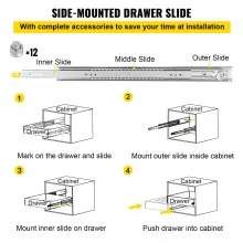 VEVOR Heavy Duty Drawer Slides 2PCS Drawer Slides 24" Locking Drawer Slides 250LBS Capacity Heavy Duty Slides Three Section Full Extension Drawer Slide Cold-Rolled Steel Industrial Drawer Slides