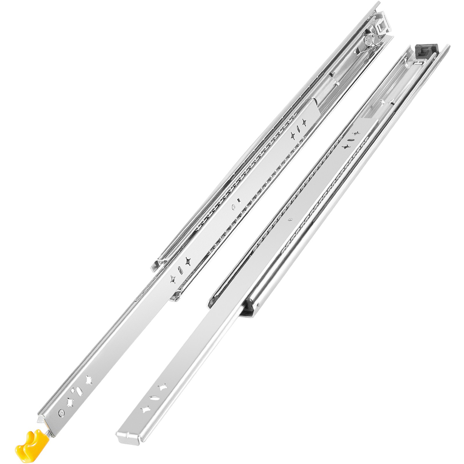 VEVOR heavy duty drawer slides in silver with a yellow safety lock.