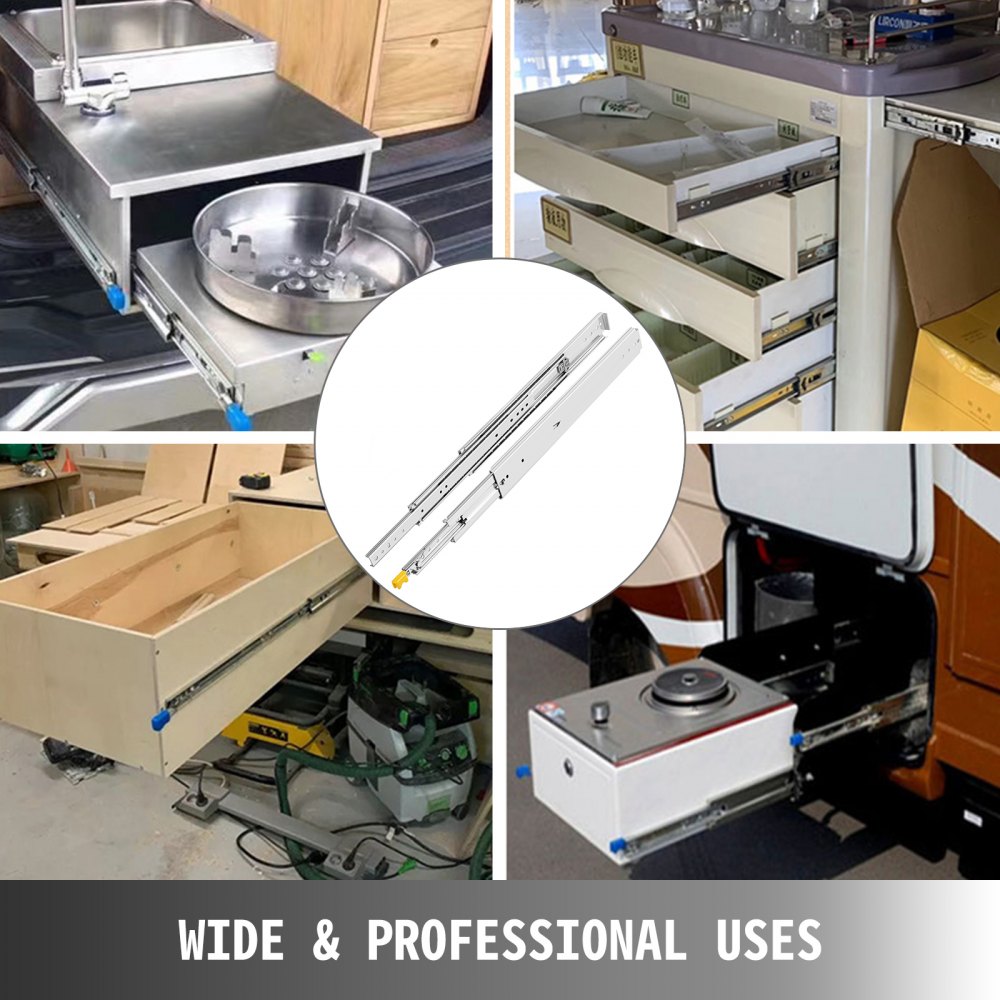 VEVOR heavy duty drawer slides in various applications for professional setups.
