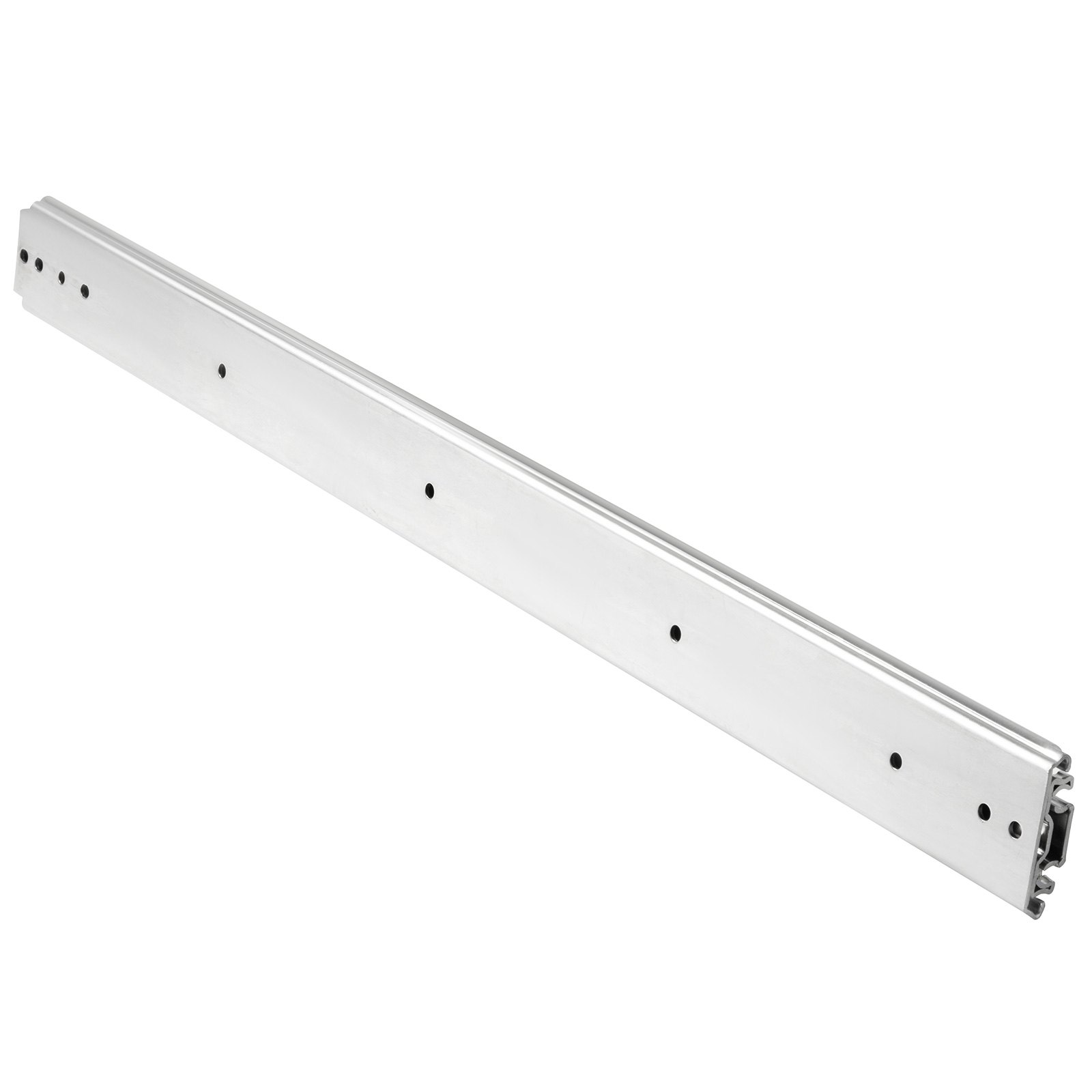 VEVOR heavy duty drawer slides in stainless steel, showcasing mounting holes.