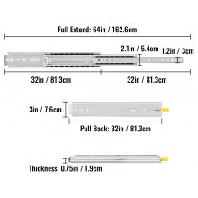 VEVOR Heavy Duty Drawer Slides 32" Length, Locking Drawer Slides 332lbs Load Capacity Long Full Extension Drawer Slide 1 Pair Side Mount Ball Bearing Drawer Glides Push to Open Drawer Runners Rail